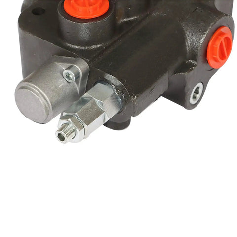 Close-up of the cast iron body of a Hydraulic Control Valve With One Spool 21 GPM SAE Directional Valve 3600 PSI, showing connection points.