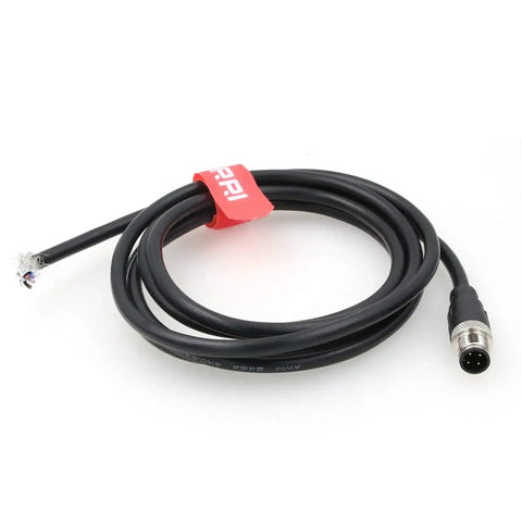 M12 4 Pin A Code Aviation Connector Cable for sensor and actuator devices, black PVC C, coiled with visible male connector end