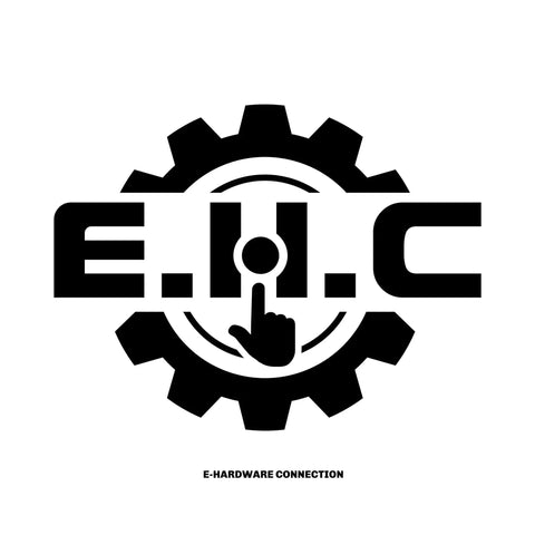E-Hardware Connection logo with gear design and pointing finger icon
