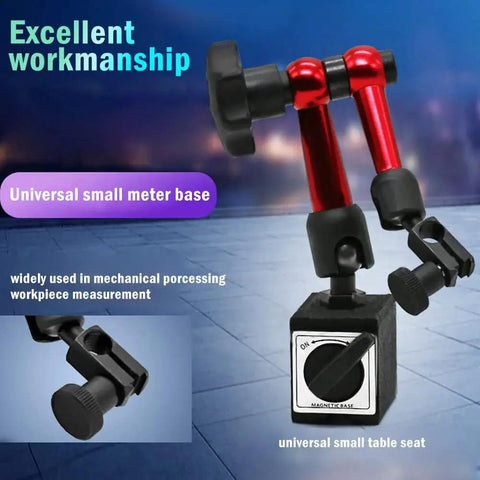 Red Adjustable Magnetic Base Holder For Digital Dial Indicator with three joints and quick magnetic release.