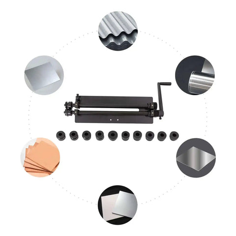 Bead Roller For Sheet Metal Fabrication With 6 Die Set Built To Last Heavy Duty Beading Tool with 18 Gauge Capacity shown with die set