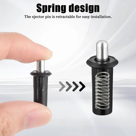 8 Piece Black Metal Cabinet Door Damper Pins Spring Loaded Telescopic Pivot Pins For Cabinet Doors And Shutters Furniture Repair And Maintenance Kit For Quick Home Repairs product showing spring design and retractable pin with hand holding a pin