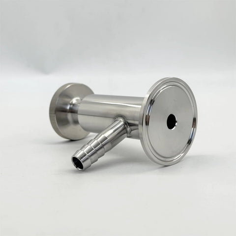 Geife sanitary 1.5in tri-clamp sample valve, SS304 stainless steel, 1/2in barb