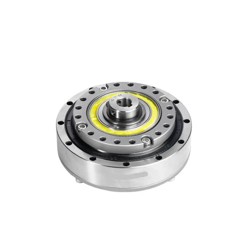 Harmonic Drive SHF17I Strain Wave Gearbox front view, automated robotic arm servo motor ready, 80 speed ratio, industrial grade performance