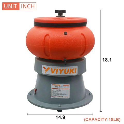 18 Lbs Vibratory Tumbler Polishing Machine For Metal Parts With Walnut Shell Media Super Easy To Use Rust Removal Smooth Finish Durable 120V 60Hz Bench Top Buffing And Deburring Tool For Small Shops And DIY, shown in front view, black base and red top, measuring 18.1 inches high.