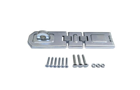 Extra Heavy Duty Concealed Safety Hasp With Flexible Link And Hardened Staple, Six And One Quarter Inch, Zinc Plated, with Mounting Hardware