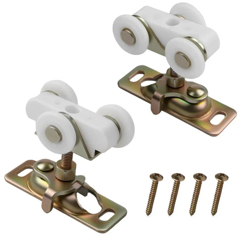 2 Pack Three Quarter Inch Pocket Door Rollers Replacement Wheels With Top Hanger For Sliding Doors, shown with screws.