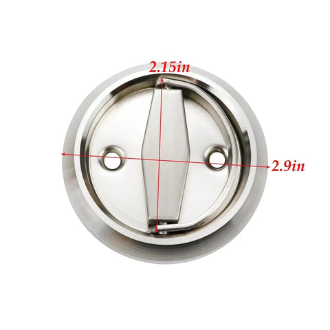 Two Pack Round Recessed Hidden Concealed Cabinet Pulls for Doors and Closets, Flush Mount Pull Handles, front view with dimensions