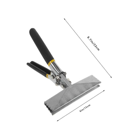 6 Inch Manual Sheet Metal Bender Duckbill Pliers Edge Seamer with Non Slip Handle, shown from side view with measurements.