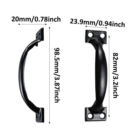 Dimensions of 12 Pack 4 Inch Vintage Barn Door Pulls in Black Metal Screw In Handles for Cabinets and Drawers Heavy Duty Rustic Gate Knobs