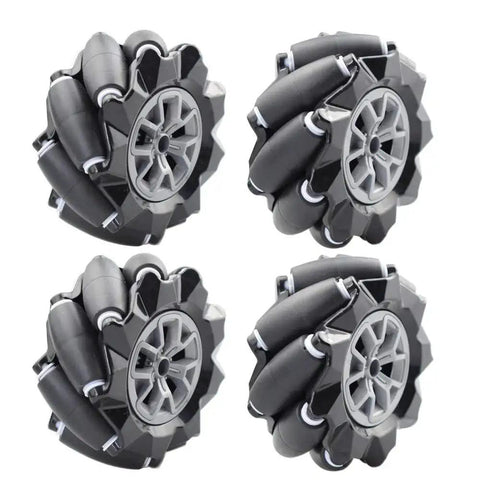96mm High Hardness Plastic Mecanum Wheel Set for Omni Directional Robot Cars with 6mm Hubs, 15KG Load, 2 Left 2 Right
