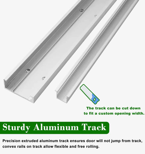 Sturdy aluminum track of Ghost Mirror Sliding Door Hardware Kit With Trackless Aluminum Pocket Rail, Soft Close, Wall Mounted System.