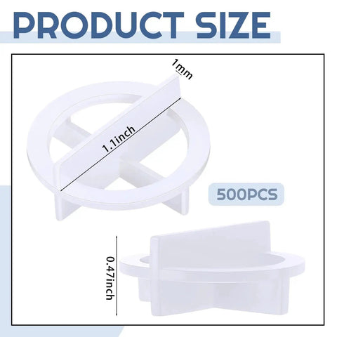 500-Pack Tile Spacers Set 1mm Removable Cross Spacers Corner Separators Reusable Plastic Leveling Clips in white, showing product size.