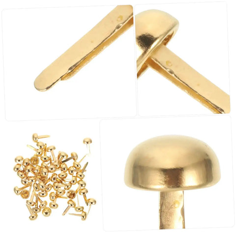 100 Pieces Decorative Craft Nails For DIY Projects, Miniature Brass Fasteners For Cards, Scrapbooking And Jewelry Boxes displayed