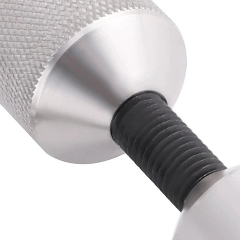 Close-up of 4 Piece Stainless Steel Flange Two Hole Alignment Pins Set In 1-1/8 Inch And 1-5/8 Inch Diameters, ergonomic grip visible.