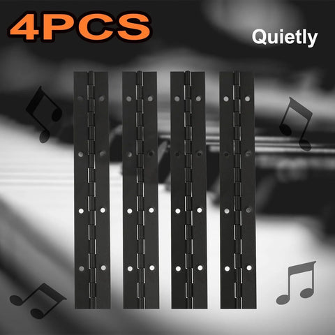 Four 8-inch black stainless steel 304 continuous piano hinges for doors, cabinets, windows