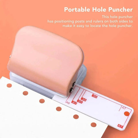 Pink 3 Hole Punch Handheld Paper Puncher With 5 Sheet Capacity And Metal Baked Finish, Portable Desk Office Tool