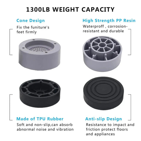 Beefy Heavy Duty Furniture Risers Set Of 4, 2 Inch Round Bed Lifts with 1 and 3 Inch Inserts showing cone and anti-slip design
