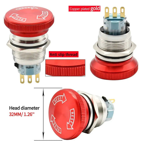 22mm Latching Emergency Stop Push Button Switch SPDT Normally Open Normally Closed Stainless Steel 304 with copper connectors