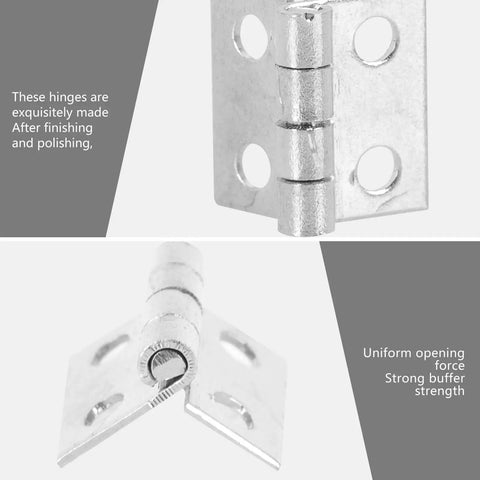 Miniature Decorative Box Hinges Set 100 Pcs Silver 8x10mm With Nails for Jewelry Boxes and Wooden Cabinets showing hinge design close-up