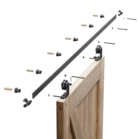 11Ft Sliding Track Barn Door Hardware Kit For A Single Wood Door Heavy Duty T Shaped Style Black exploded view