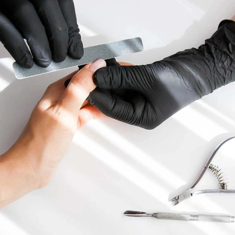 Black Industrial Vinyl Gloves Food Safe Powder Free Latex Free X Large 100 Count used in nail care
