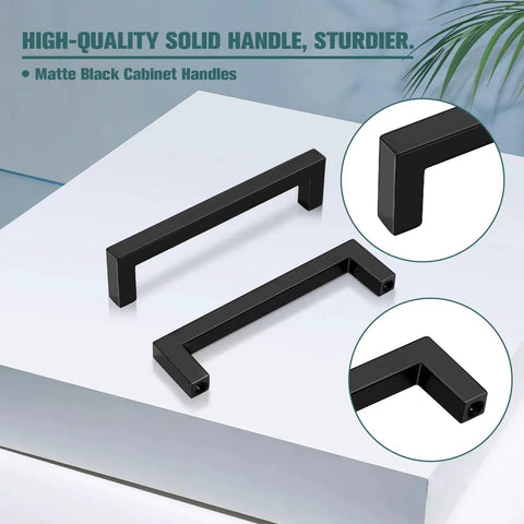 25 Pack Black Cabinet Handles Square Drawer Pulls 4 Inch Overall Length 96mm Hole Center 3-3/4 Inch Solid Zinc Alloy Kitchen Cabinet Pulls