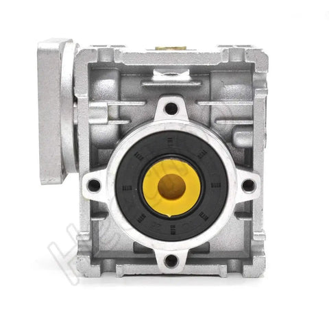 Front view of Worm Gearbox NMRV-030 Speed Reducer 80 to 1 Ratio for Stepper Motor, argentate finish, NEMA23 compatible