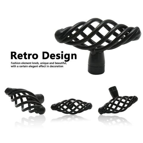 Oval Birdcage Cabinet Knobs Set, 12 Pack Iron Drawer Pulls In Flat Black Finish, 1.48 Inch Length, showing retro design detail