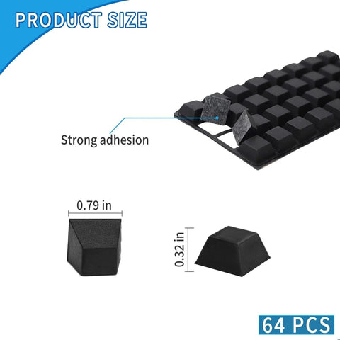 64 Pack Self Adhesive Rubber Feet Bumpers For Electronics 0.79 Inch Soft Polyurethane Cushions with size details.