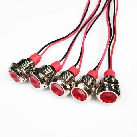 5 Pack 12mm LED Indicator Light Red Waterproof AC DC 12 To 24V Signal Lamp With Wire for Dash Pilot Lights Metal Shell