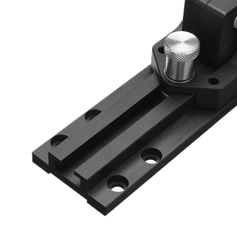 Close-up of TS Precision Table Saw Stock Guides For Straight Rips And Perfect Dadoes, Easy Mount Jig System showing the clamping mechanism.