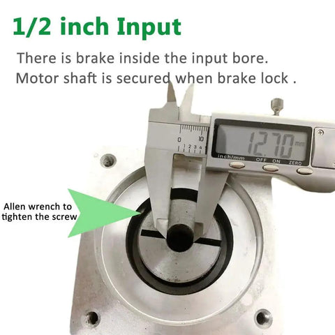 3 To 1 Planetary Gearbox For Nema 34 Stepper Motors, One Half Inch Input Shaft highlighted with brake lock mechanism