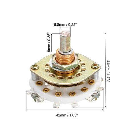 One Pole Nine Position Rotary Switch Band Selector With One Deck For TV Radio Home Machine Replacement Part, dimensions shown