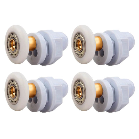 4PCS 23mm shower door rollers replacement with copper rod pulley and nylon runners, stainless steel hardware, side view