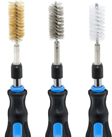 Wire Brush Drill Attachments With One Quarter Inch Hex Shank For Power Drill Or Die Grinder, featuring stainless, brass, nylon brushes.