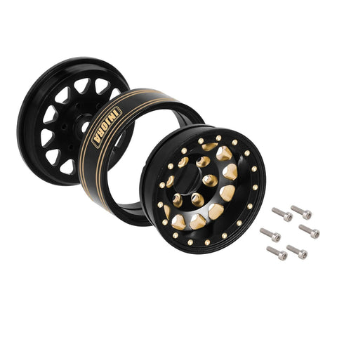 Beadlock Brass Wheel Rims 68g With 3.75mm Offset For SCX24 TRX4M Upgrade, black gold finish, 1/24 and 1/18 RC crawler use.