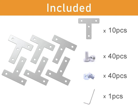 10 Sets Dope 2020 T Shape Corner Bracket Joint Plate Kit For Aluminum Extrusion 90 Degree Connectors With 40 Slide In T Nuts