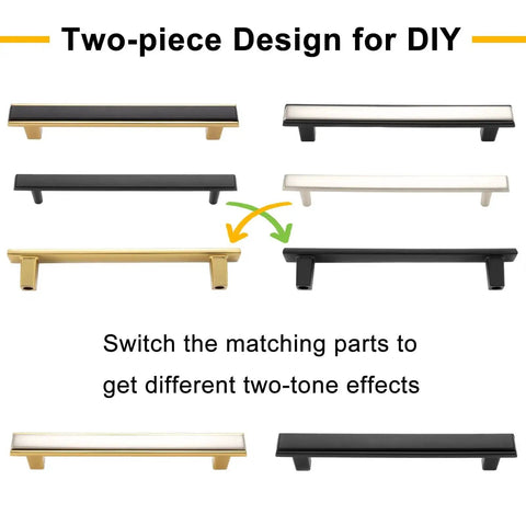 Matte Black and Gold Cabinet Pulls Set, 5 Pack, 5 Inch Center-To-Center, showing two-tone design for DIY customization
