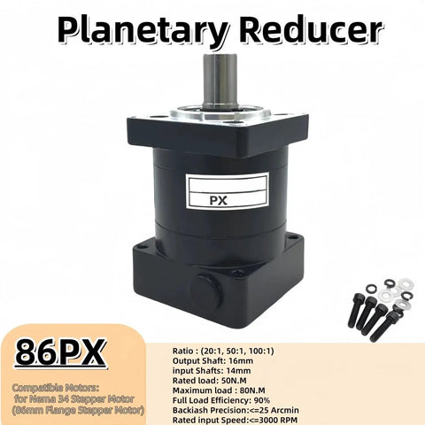 Beefy Planetary Gearbox For Nema 34 Stepper Motor 100 To 1 Gear Reduction with 86mm Square Frame and 14mm Input Shaft