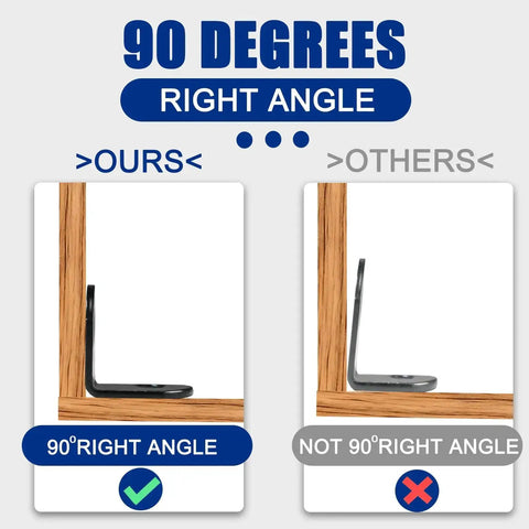 Comparison of 90-degree L bracket from 22Pc L Bracket Corner Brace Set Black Stainless Steel and a non-90-degree bracket