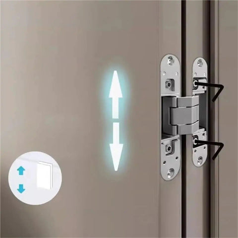 Concealed Door Hinge Set Two Pack Zinc Alloy 180 Degree Adjustable Folding Cross Hinge for Bedroom Cabinets Silver Finish Installed