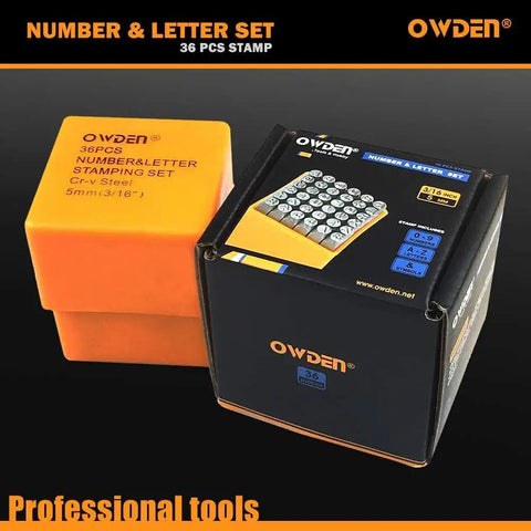 Pro Grade 36 Piece Steel Stamp Set With Uppercase Letters And Numbers, Three Sixteenths Inch 5mm Alloy Steel Punches in packaging