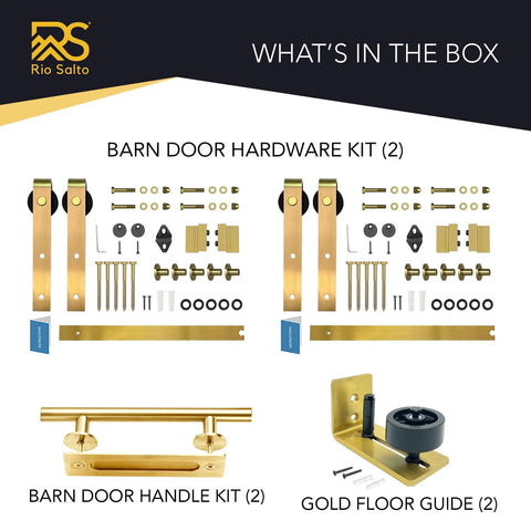 Gold Barn Door Hardware Kit For Two Doors Adjustable 12 Foot Track System With Brushed Brass Finish Modern Sliding Door Hardware Set