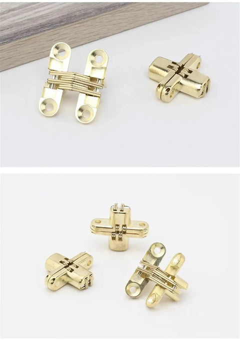 Two Piece Folding Table Zinc Alloy Gold Cross Invisible Hinge Dining Table Hardware Set 180 Degree Hidden Hinge 2 Pack
