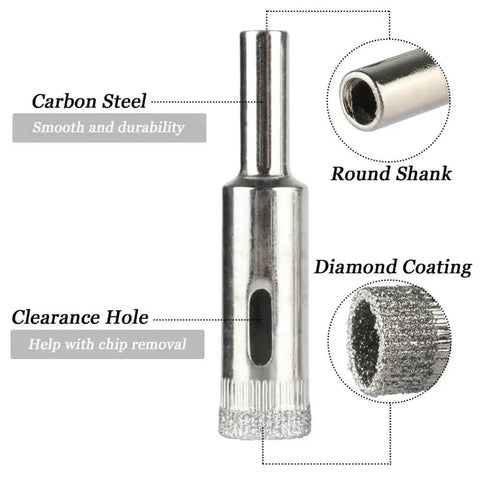 Diamond Hole Saw Drill Bit Set For Tile Ceramic Glass Marble And Stone, carbon steel with diamond coating and clearance hole