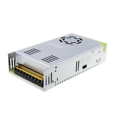 Side view of DC 24V 15A 360W plug and play power supply universal regulated switching transformer adapter with fan.