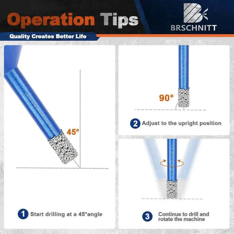 Operation tips for using Tile Hole Saw Kit With Diamond Core Bits For Porcelain Ceramic Marble And Granite Tiles Pro Grade Drill Set