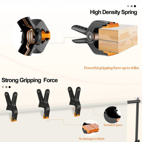 EMART 12-pack heavy-duty 4.5-inch plastic spring clamps for backdrop stands and photography backdrops.