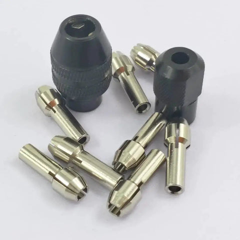 Pro Grade Ten Piece 1/8 Inch Collet Nut Set With 1/8 Inch Collet Clamping Nut And Three Jaw Keyless Chuck